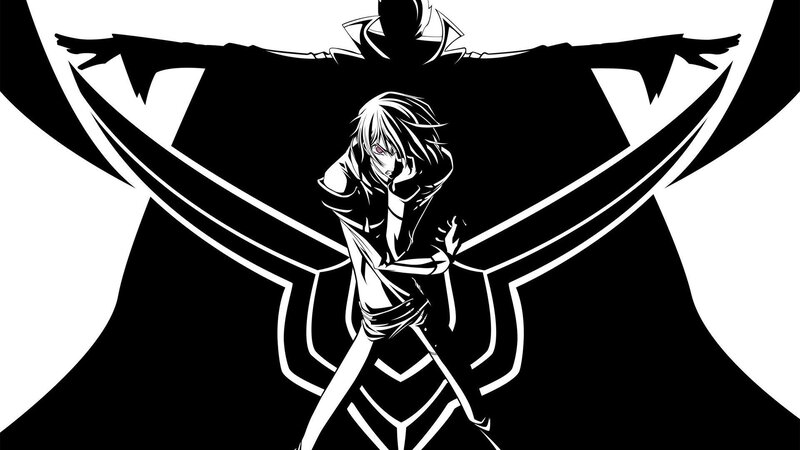 Anime Character with Sword — Black, Dramatic, Manga, Cloak, Silhouette