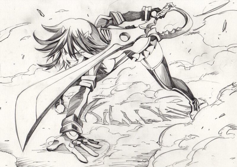 Anime Character with Sword — Black, Dramatic, Manga, Clouds, Armor