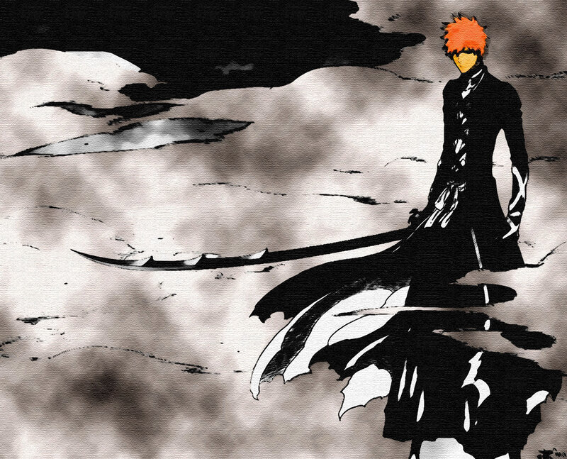 Anime Character with Sword — Black, Dramatic, Manga, Clouds