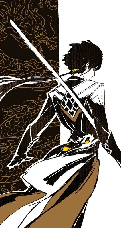 Anime Character with Sword — Black, Dramatic, Manga, Dragon