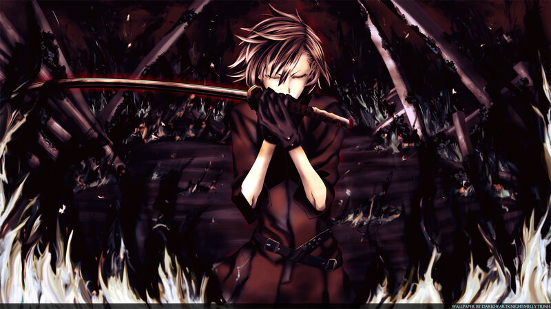 Anime Character with Sword — Black, Dramatic, Manga, Fire