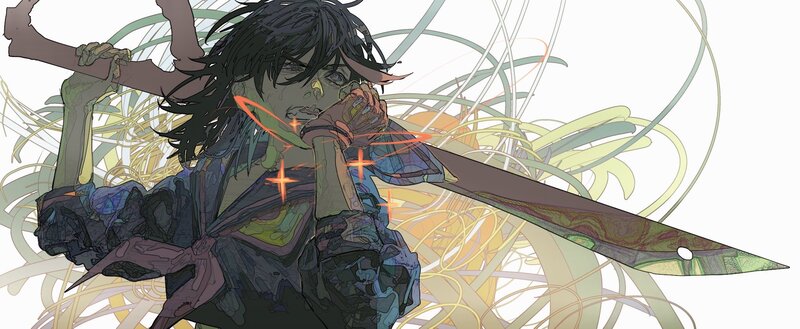 Anime Character with Sword — Black, Dramatic, Manga, Hair, Clothing