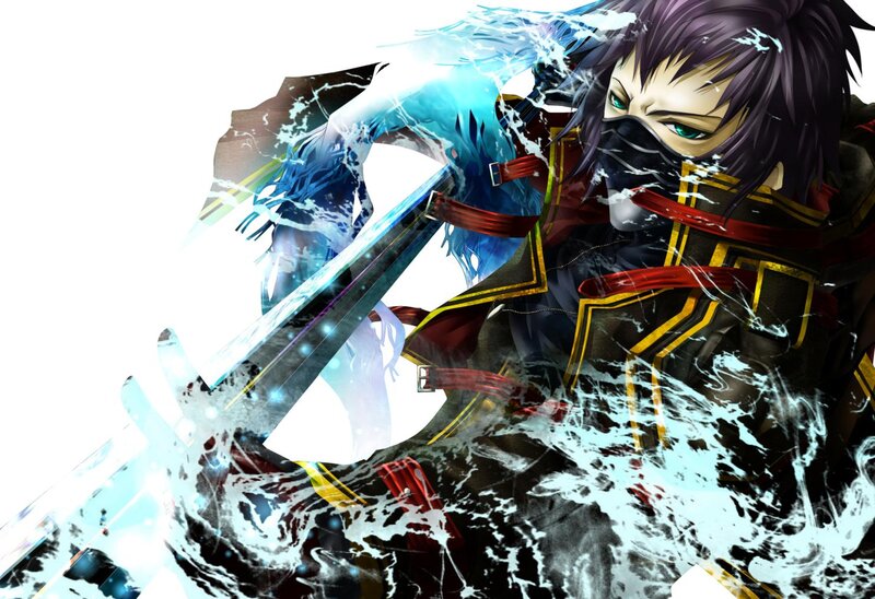 Anime Character with Sword — Black, Dramatic, Manga, Mask, Energy