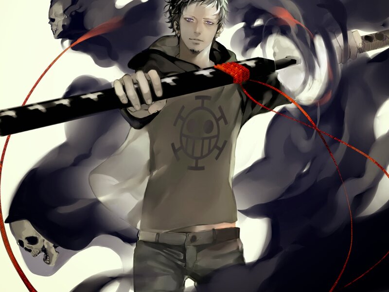 Anime Character with Sword — Black, Dramatic, Manga, Skulls