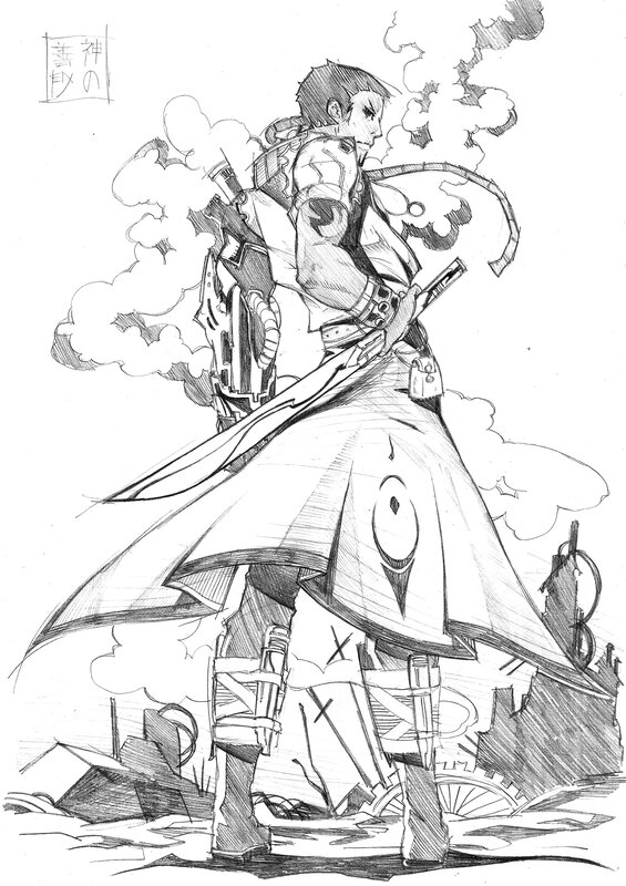 Anime Character with Sword — Black, Dramatic, Manga, Smoke, Mecha