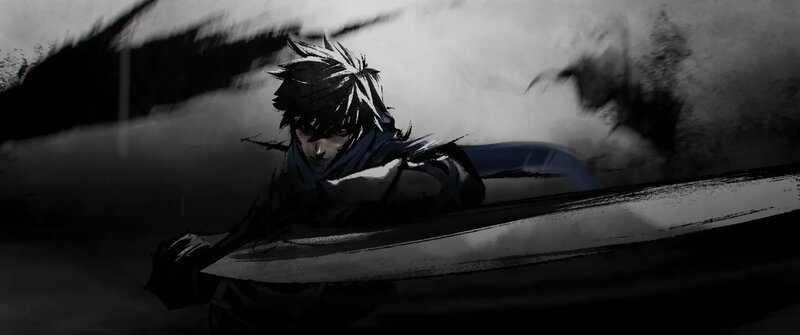 Anime Character with Sword — Black, Dramatic, Manga, Smoke