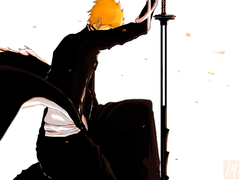 Anime Character with Sword — Black, Dramatic, Manga, Spiky Hair, Black Cloak