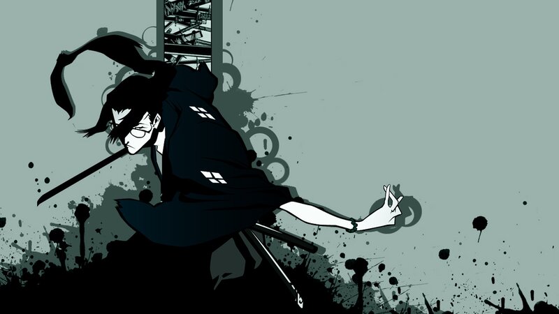 Anime Character with Sword — Black, Dramatic, Manga, Splatters