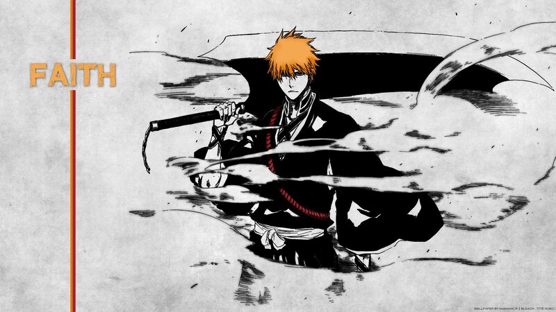 Anime Character with Sword — Black, Dramatic, Manga, Text, Smoke, White