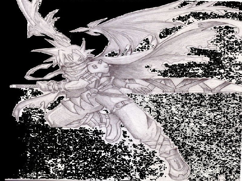 Anime Character with Sword — Black, Dramatic, Manga, Wings, Mask, White