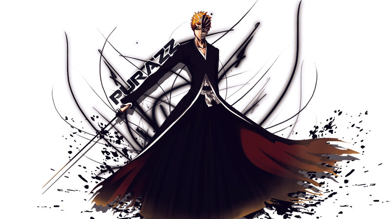 Anime Character with Sword — Black, Dramatic, Mask, Black Cloak