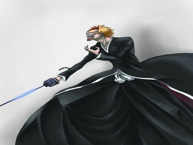 Anime Character with Sword — Black, Dramatic, Mask, Cloak