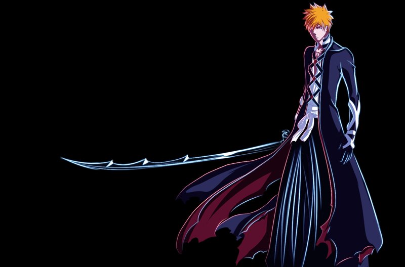 Anime Character with Sword — Black, Dramatic, Night, Cape