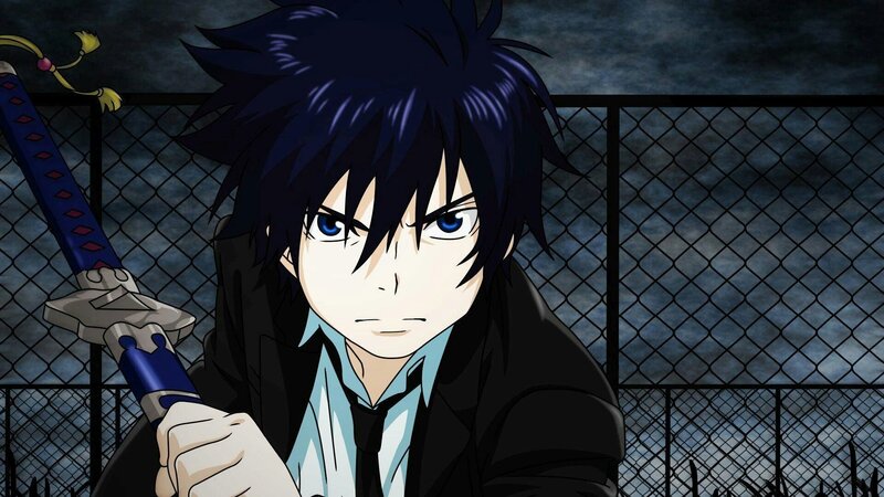 Anime Character with Sword — Black, Dramatic, Night, Chain-link Fence