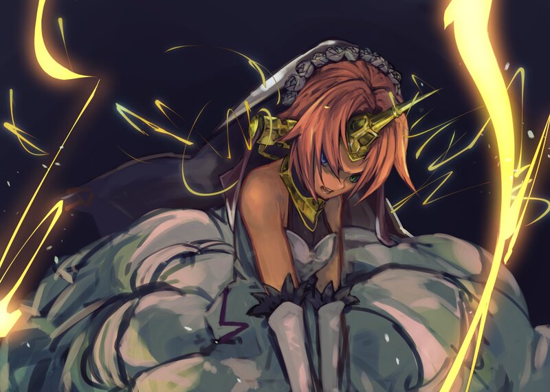 Anime Character with Sword — Black, Dramatic, Night, Digital Art, Armor, Lightning