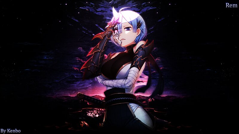 Anime Character with Sword — Black, Dramatic, Night, Digital Art, Armor, Skull