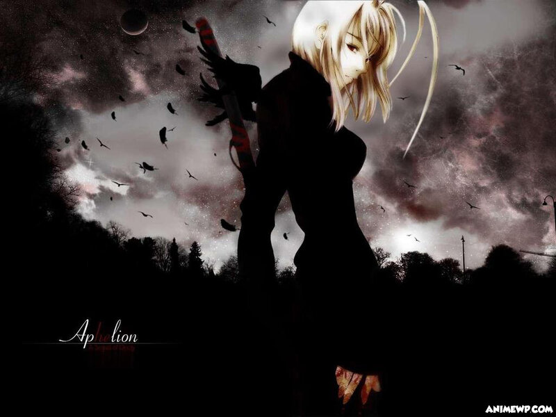 Anime Character with Sword — Black, Dramatic, Night, Digital Art, Birds