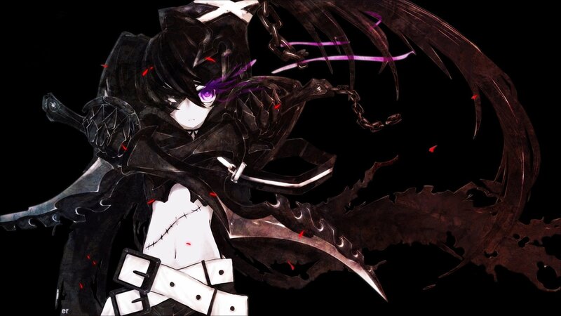 Anime Character with Sword — Black, Dramatic, Night, Digital Art, Chains, Purple Eyes