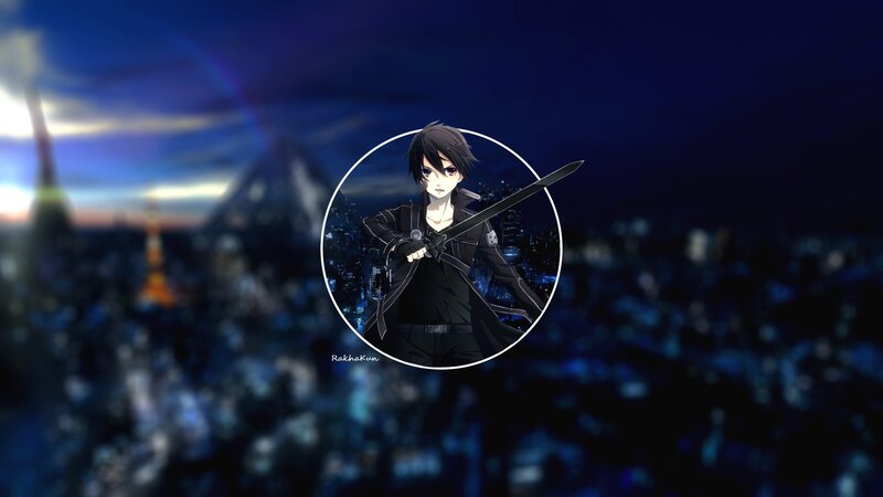 Anime Character with Sword — Black, Dramatic, Night, Digital Art, Cityscape, Circle Frame