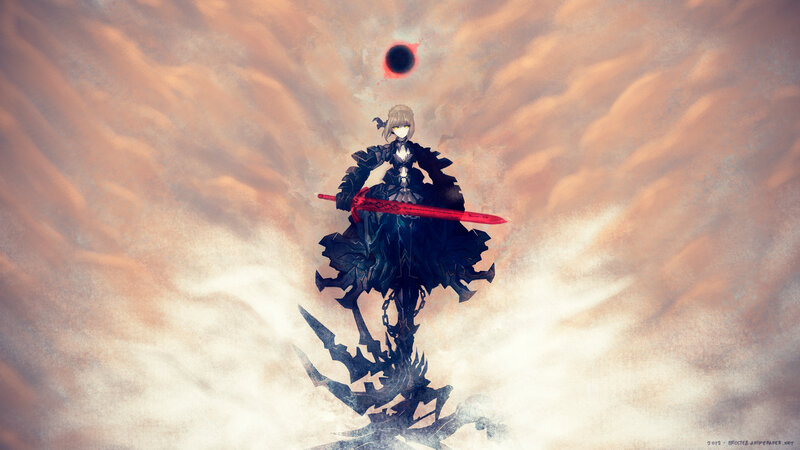 Anime Character with Sword — Black, Dramatic, Night, Digital Art, Dark Armor