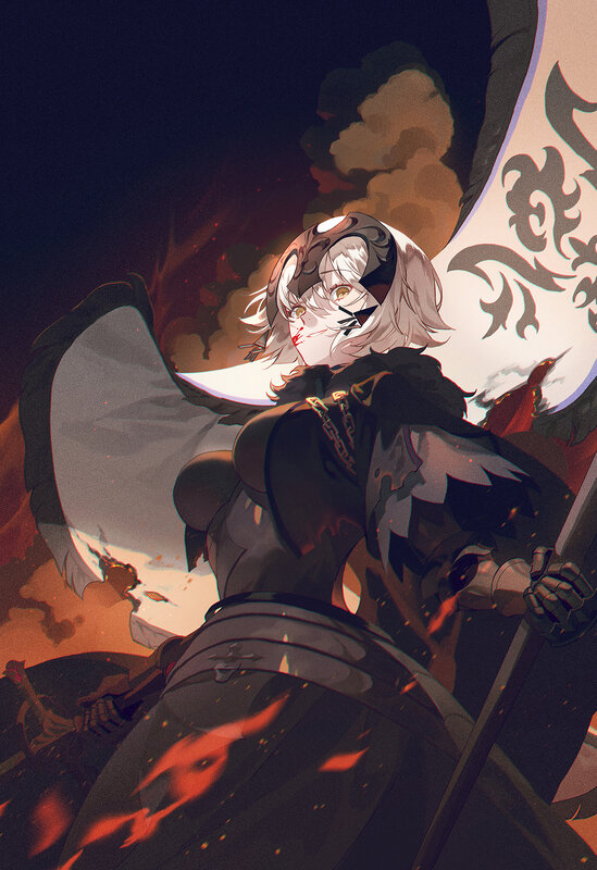 Anime Character with Sword — Black, Dramatic, Night, Digital Art, Flag