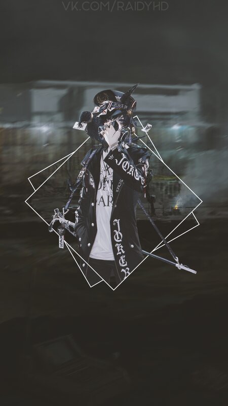 Anime Character with Sword — Black, Dramatic, Night, Digital Art, Hat, Jacket