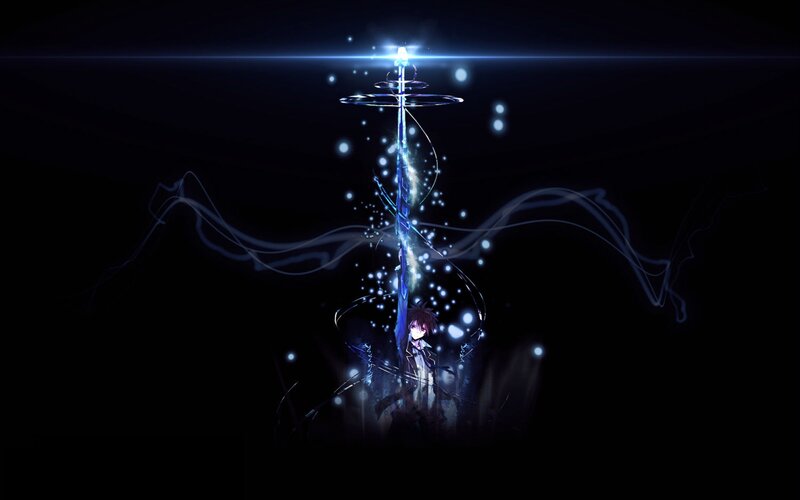 Anime Character with Sword — Black, Dramatic, Night, Digital Art, Light Effects