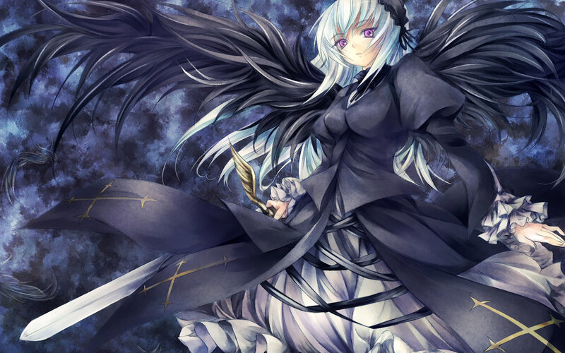 Anime Character with Sword — Black, Dramatic, Night, Digital Art, Long Hair