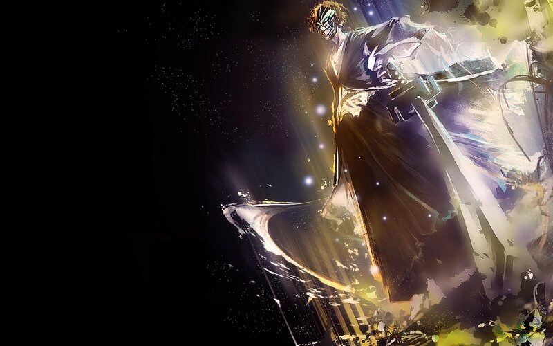 Anime Character with Sword — Black, Dramatic, Night, Digital Art, Mask