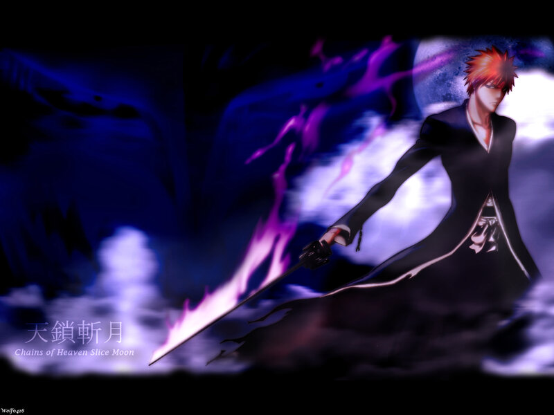 Anime Character with Sword — Black, Dramatic, Night, Digital Art, Moon, Flames