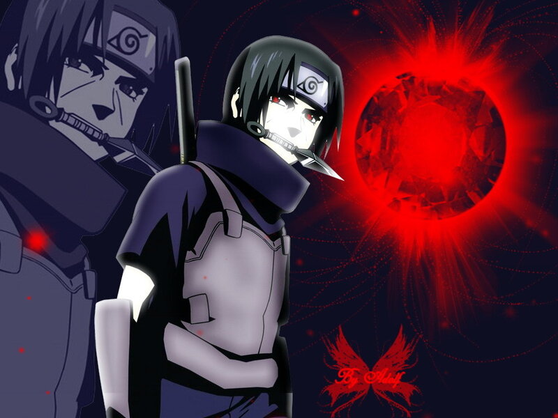 Anime Character with Sword — Black, Dramatic, Night, Digital Art, Red Sphere