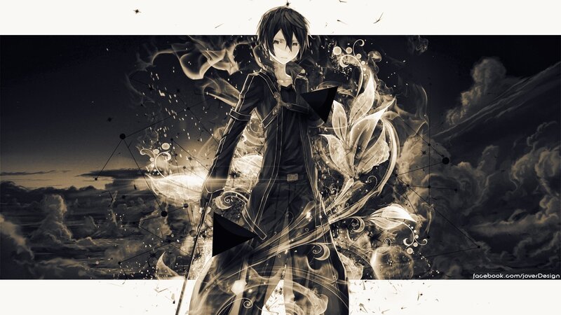 Anime Character with Sword — Black, Dramatic, Night, Digital Art, Smoke