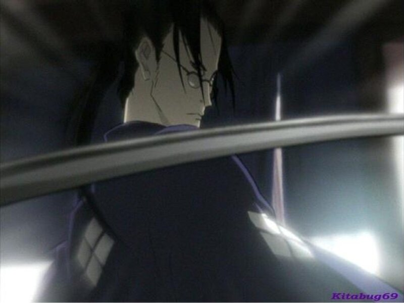 Anime Character with Sword — Black, Dramatic, Night, Glasses