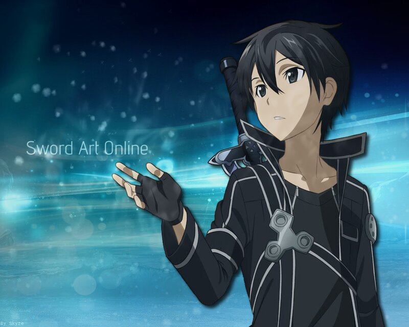 Anime Character with Sword — Black, Dramatic, Night, Gloves