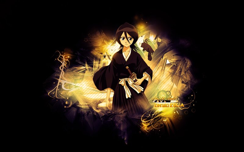 Anime Character with Sword — Black, Dramatic, Night, Kimono, Light Effects