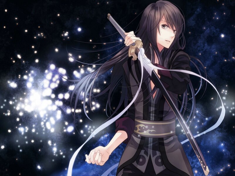 Anime Character with Sword — Black, Dramatic, Night, Long Hair