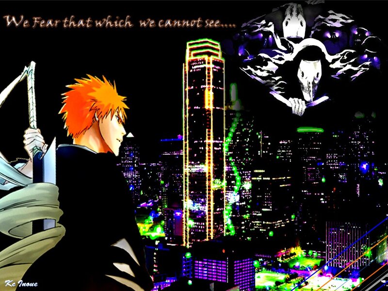 Anime Character with Sword — Black, Dramatic, Night, Manga, Cityscape, Spirit