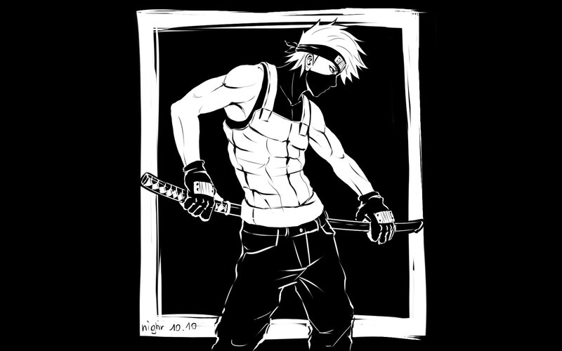 Anime Character with Sword — Black, Dramatic, Night, Manga, Headband