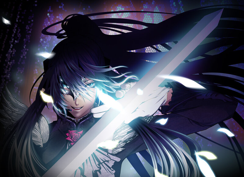 Anime Character with Sword — Black, Dramatic, Night, Manga, Wings