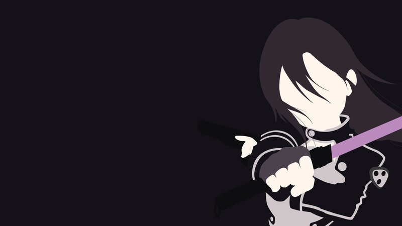 Anime Character with Sword — Black, Dramatic, Night, Minimalist, Long Hair