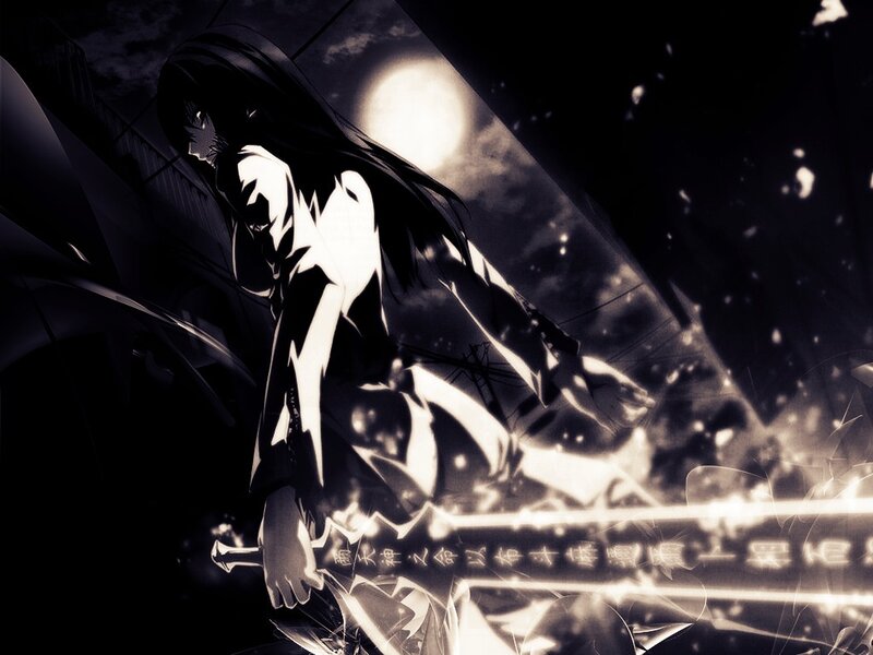 Anime Character with Sword — Black, Dramatic, Night, Moon, City