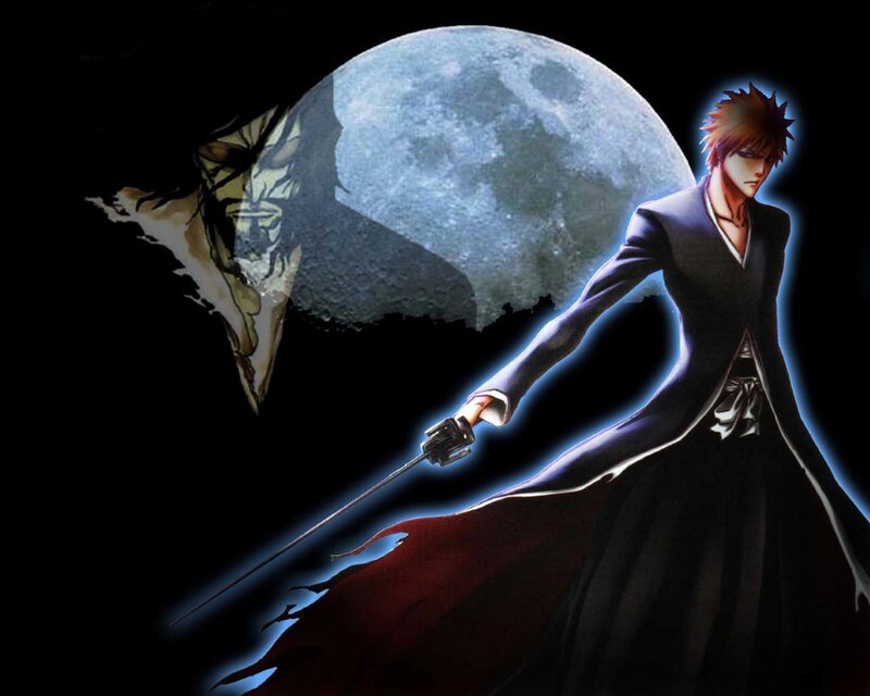 Anime Character with Sword — Black, Dramatic, Night, Moon, Shadow