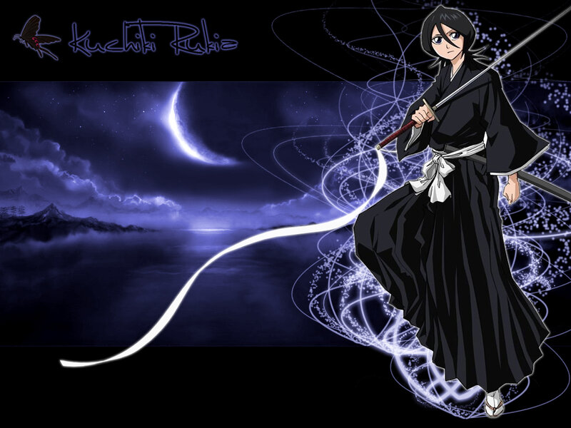 Anime Character with Sword — Black, Dramatic, Night, Moon