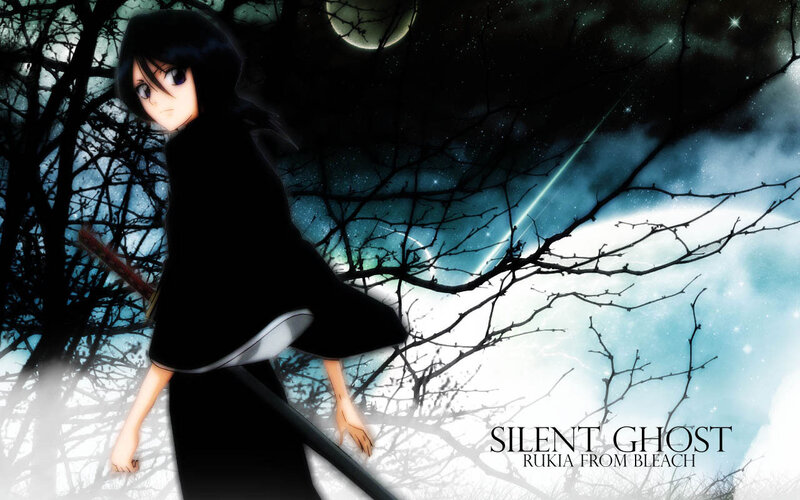 Anime Character with Sword — Black, Dramatic, Night, Moon, Trees