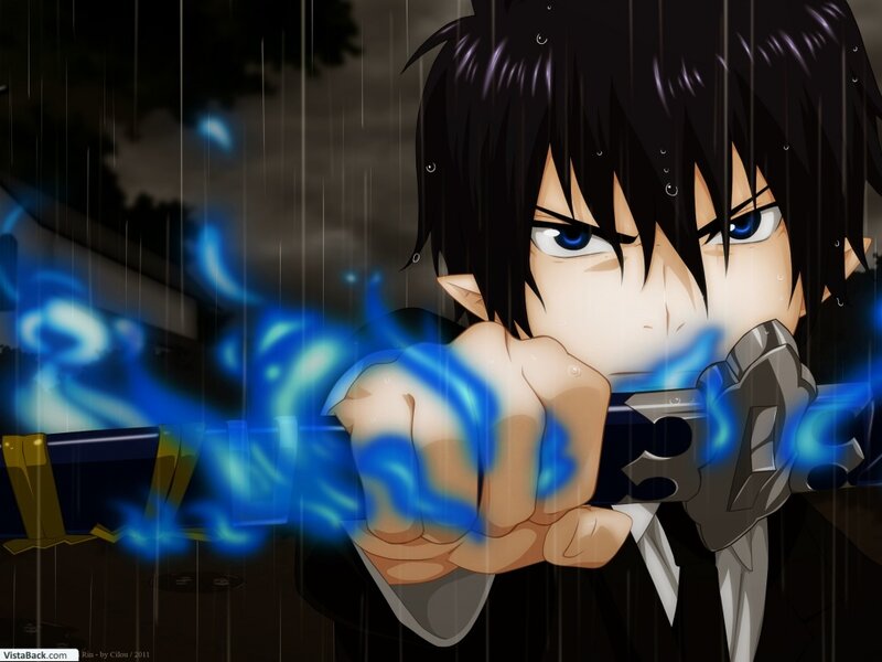 Anime Character with Sword — Black, Dramatic, Night, Rain