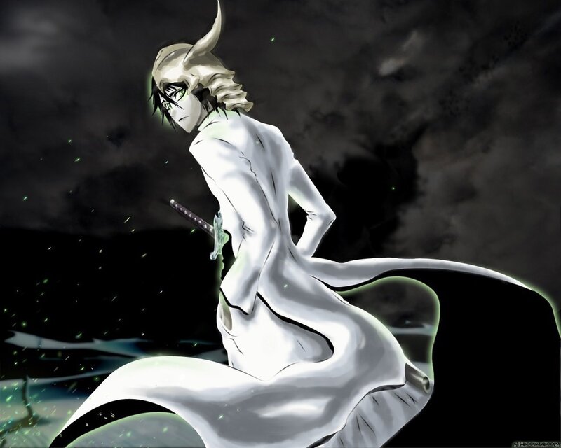 Anime Character with Sword — Black, Dramatic, Night, White Cloak