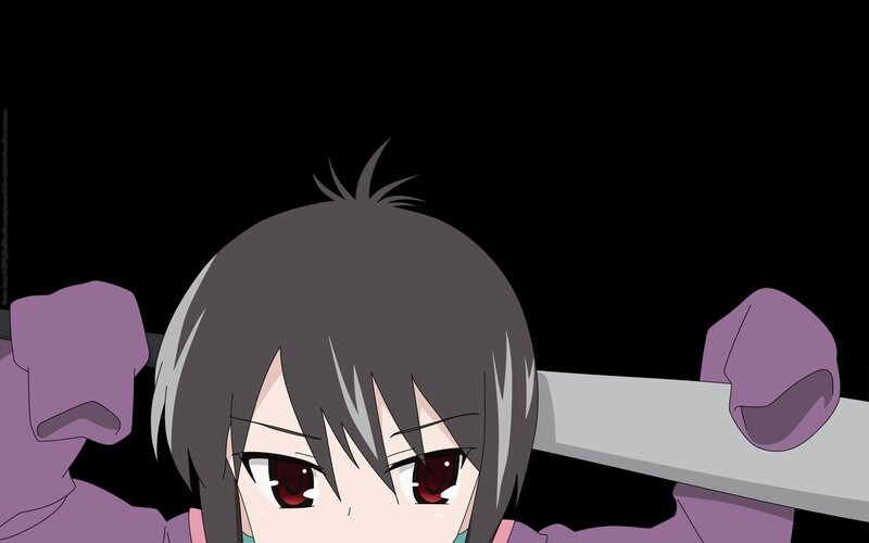 Anime Character with Sword — Black, Dramatic, Purple Sleeves