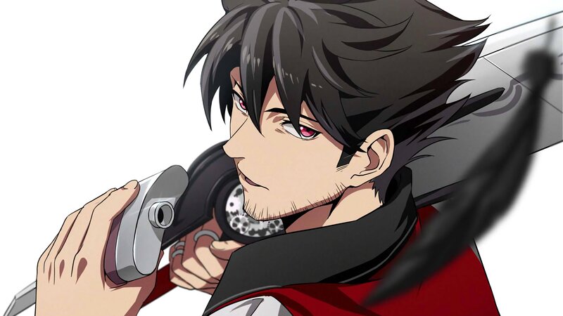 Anime Character with Sword — Black, Dramatic, Red Eyes