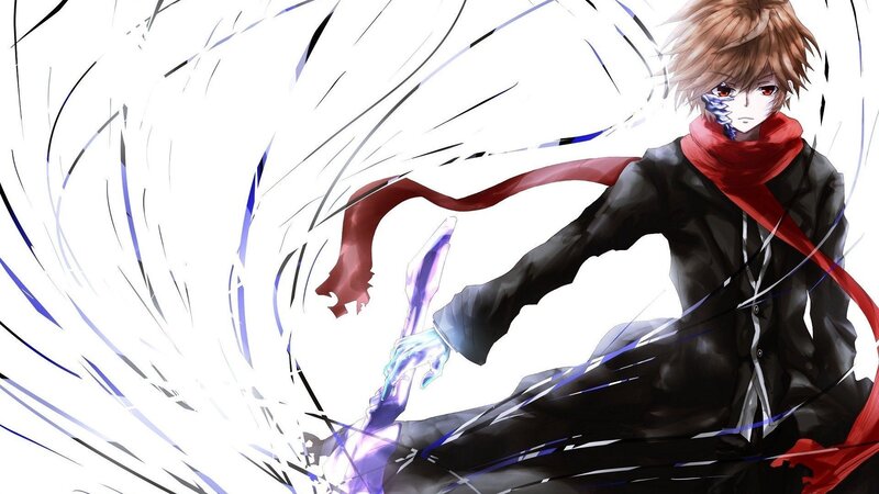 Anime Character with Sword — Black, Dramatic, Scarf, Mask