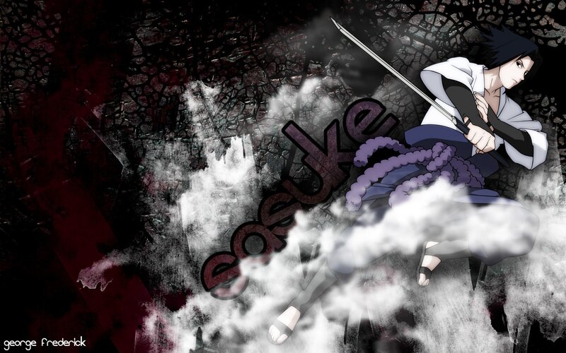 Anime Character with Sword — Black, Dramatic, Smoke